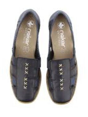 Rieker Navy Slip-On Leather Loafers with Contrast Stitching